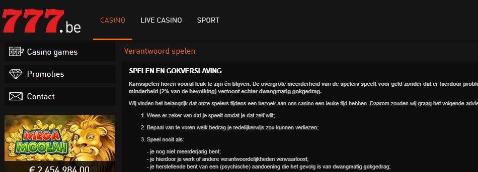 casino 777 verantwoordelijk spelen